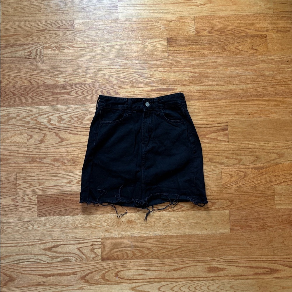 Black denim mini skirt